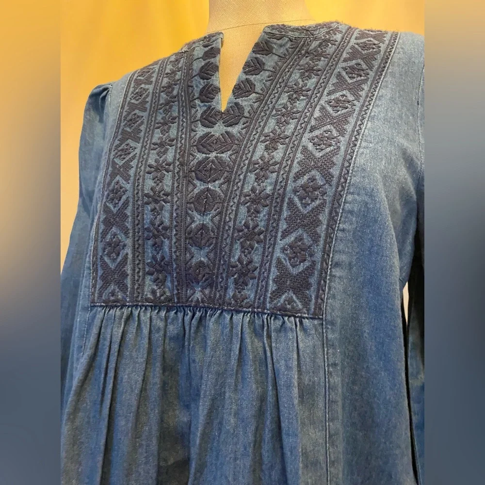 Falls Creek denim Navy Embroidered Blouse - Picture 3 of 11